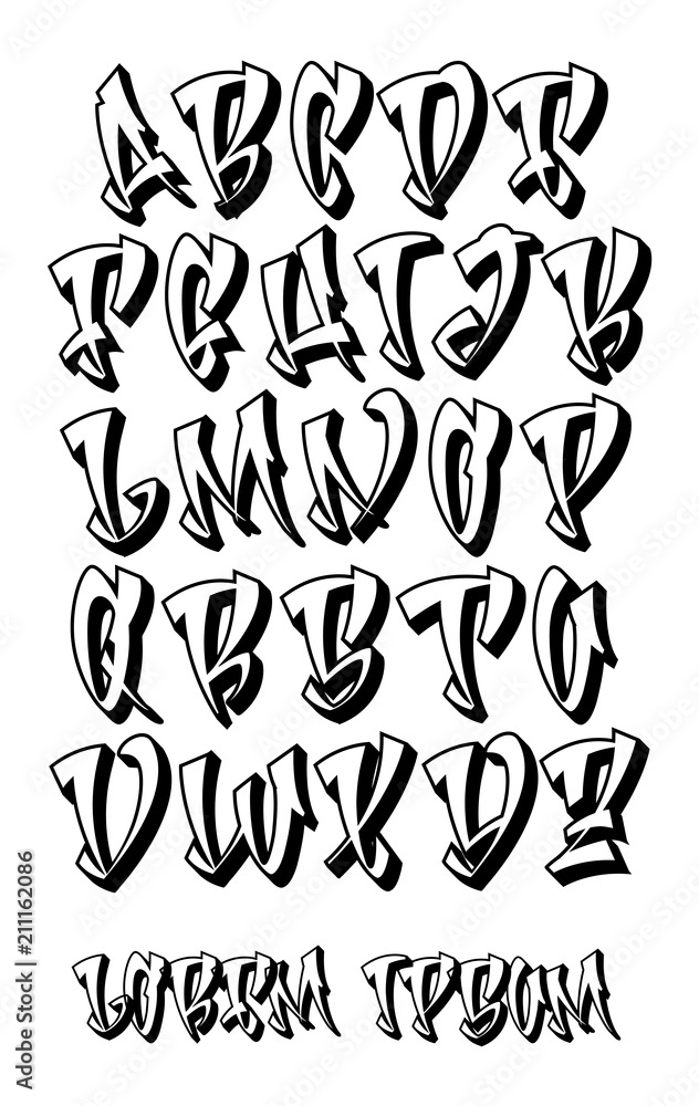 Graffiti 3D alphabet- Hand written - Vector font