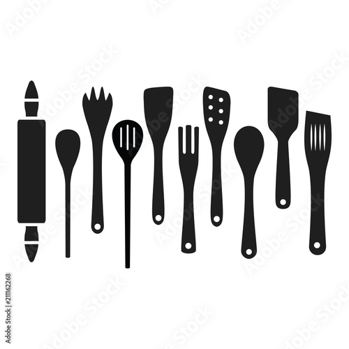Cooking wooden kitchen tools spoons spatulas etc up down