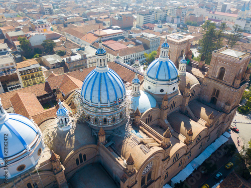 Ecuador Cuenca aerial view of the domes of the cathedral