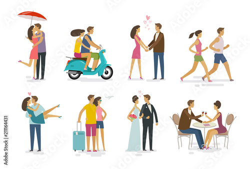 Loving couple  set of icons. Family  love concept. Cartoon vector illustration