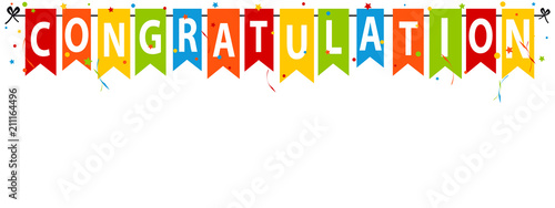 Congratulation Banner, Background - Vector Party Flags With Confetti And Streamers - Isolated On White Background