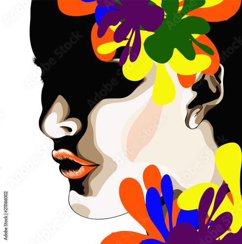 silhouette of a woman s face with a bright print