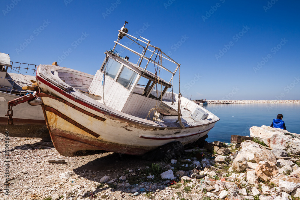 Old Fishing Boat Abandoned on the Shore