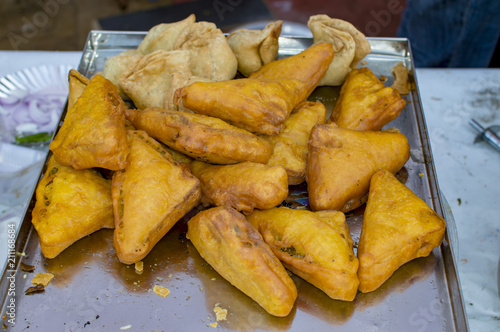 Indian food samose and bread pakode on sale photo