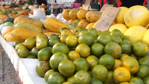 PULAU LANGKAWI, MALAYSIA - APR 4th 2015: Traditional asian fruits on the street food and night market on Langkawi island