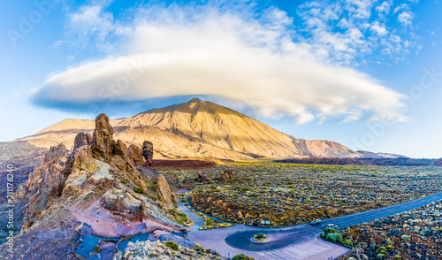 Roques de Garcia stone and Teide mountain volcano in the Teide National Park, Tenerife, Canary Islands, Spain. photo
