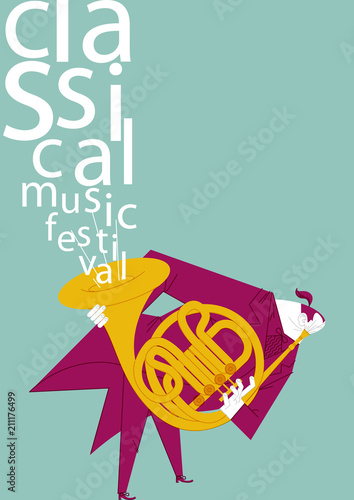 CLASSICAL MUSIC FESTIVAL. FRENCH HORN MAN.
A serie of music festivals posters. Funny and cool drawings.