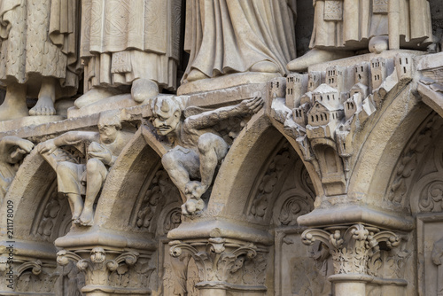 Gargoyles of the Notre Dame Cathedral in Paris, France photo