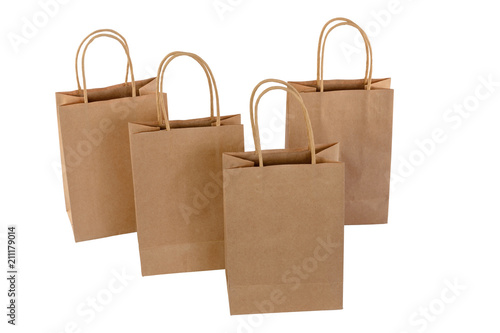Brown paper shopping bags on white background