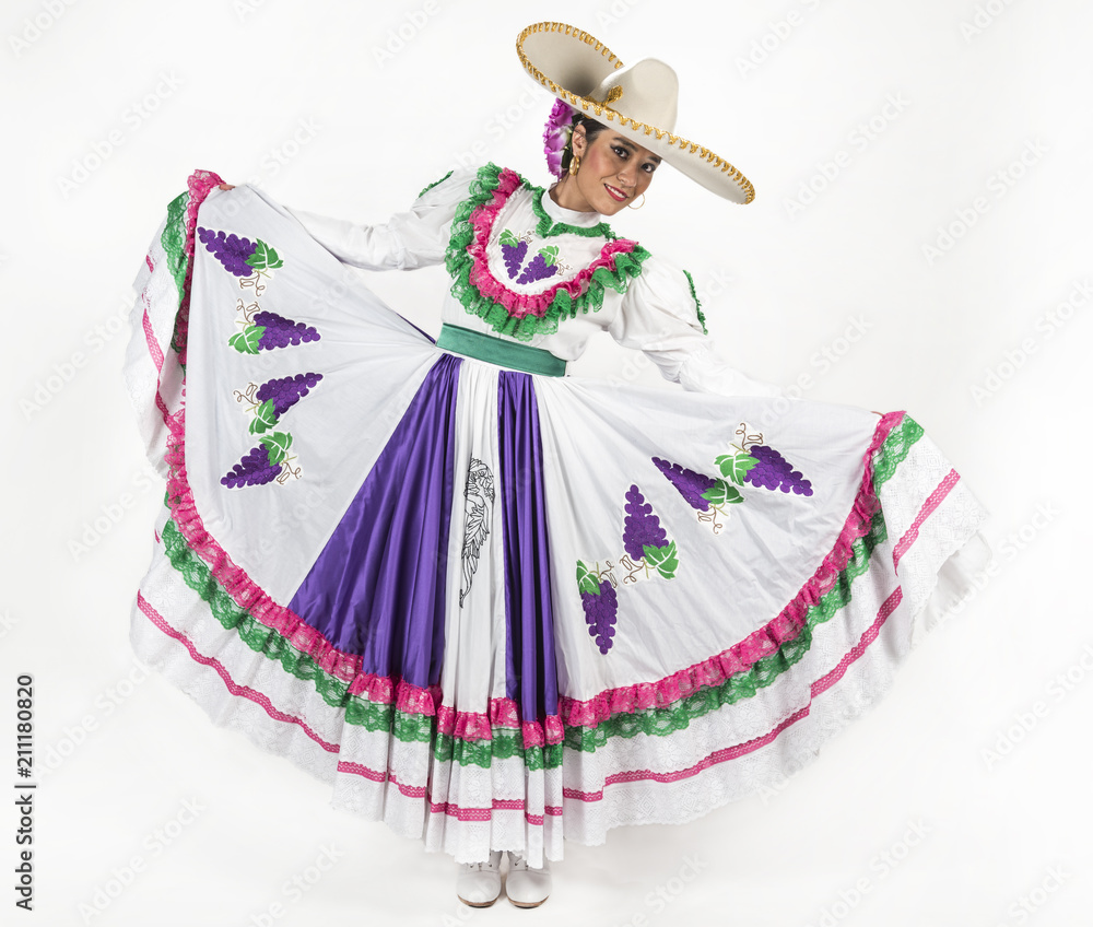 Charming dancer wearing a picturesque dress used in the state of  Aguascalientes in Mexico. Stock Photo | Adobe Stock