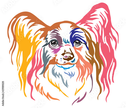 Colorful decorative portrait of Papillon Dog vector illustration