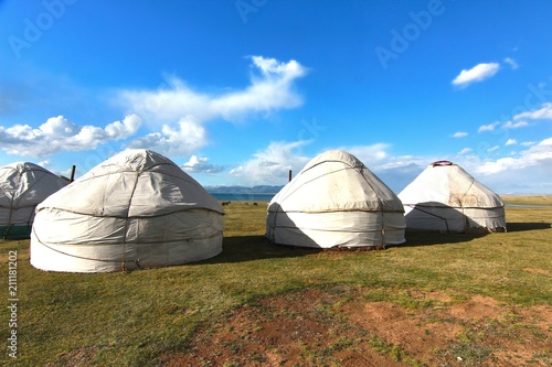 The ger camp in a large meadow at Ulaanbaatar , Mongolia