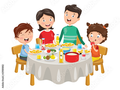 Vector Illustration Of Family Having Dinner