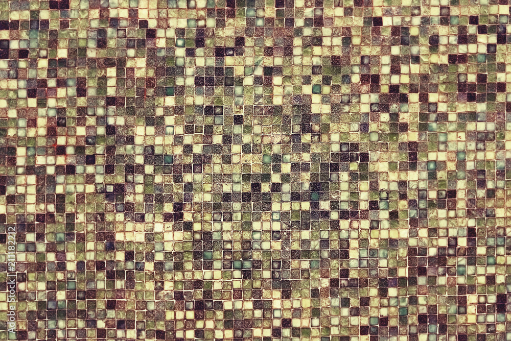 Brown mosaic wall background texture