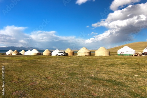 The ger camp in a large meadow at Ulaanbaatar , Mongolia