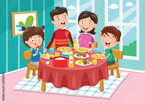 Vector Illustration Of Family Having Dinner