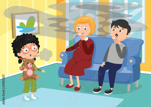 Vector Illustration Of Family Smoking