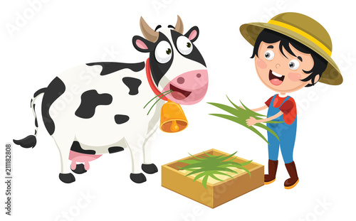 Vector Illustration Of Farm Kid