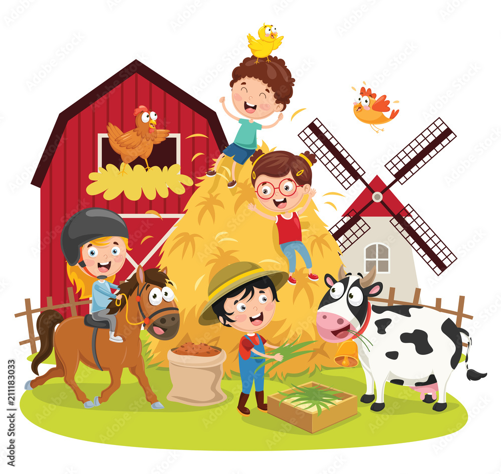 Vector Illustration Of Farm Kid Vector Illustration Of Farm Kid
