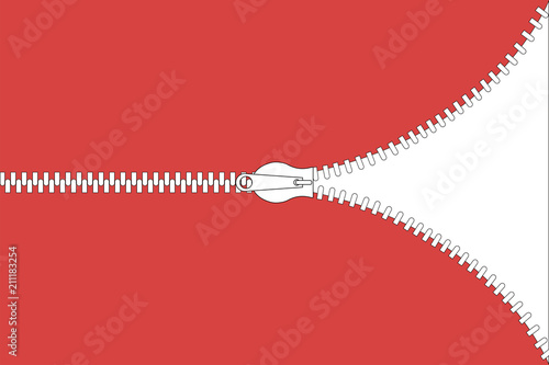 Zipper. Red background with opened zipper