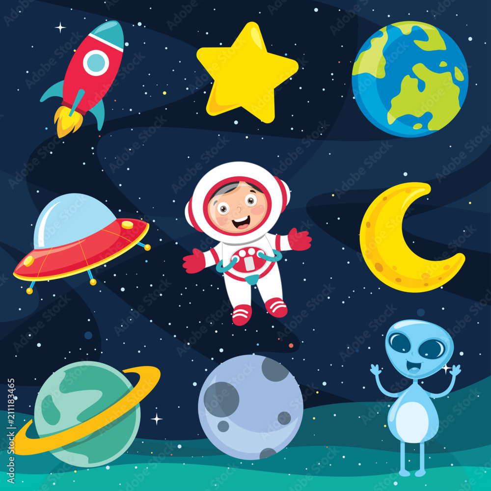 Vector Illustration Of Space Elements Vector Illustration Of Space Elements