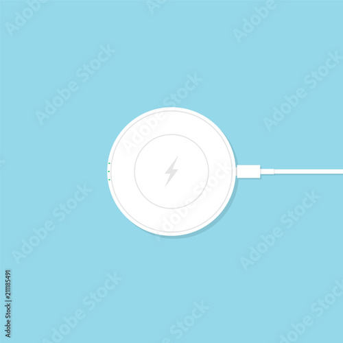 White wireless charger for mobile phone. Vector illustration in 