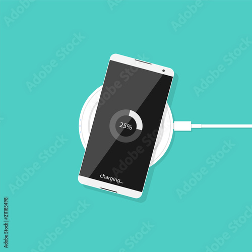Smartphone wireless charging flat design style. Vector illustrat