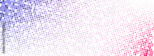 White banner with colorful dotted pattern.