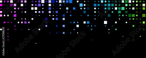 Black background with colorful geometric pattern.