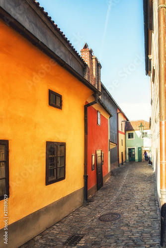 Photography Little houses on Golden street inside of Hrandcany Castle, Prague, Czech Republic