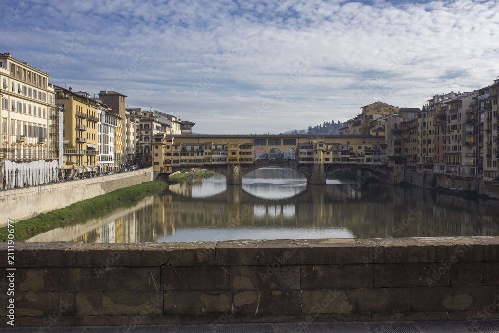Day view of historic Ponte Vecchio bridge in Florence, Italy