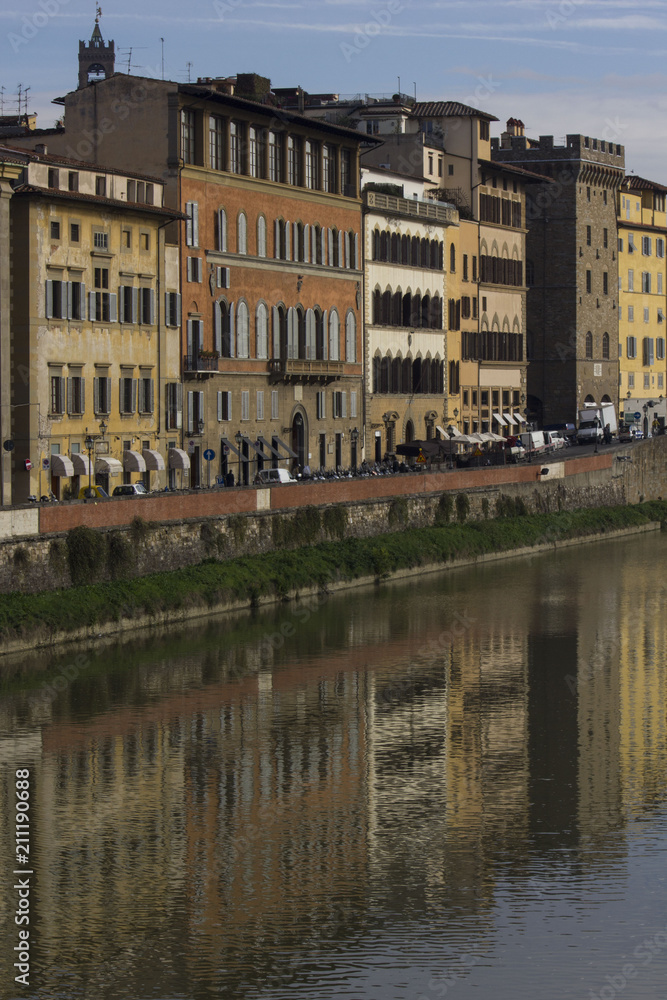 Building reflection of Arnoriver in Florence, Italy