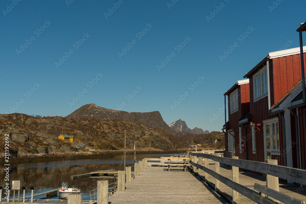 Typical norwegian houses at Svolvaer at Lofoten Islands / Norway