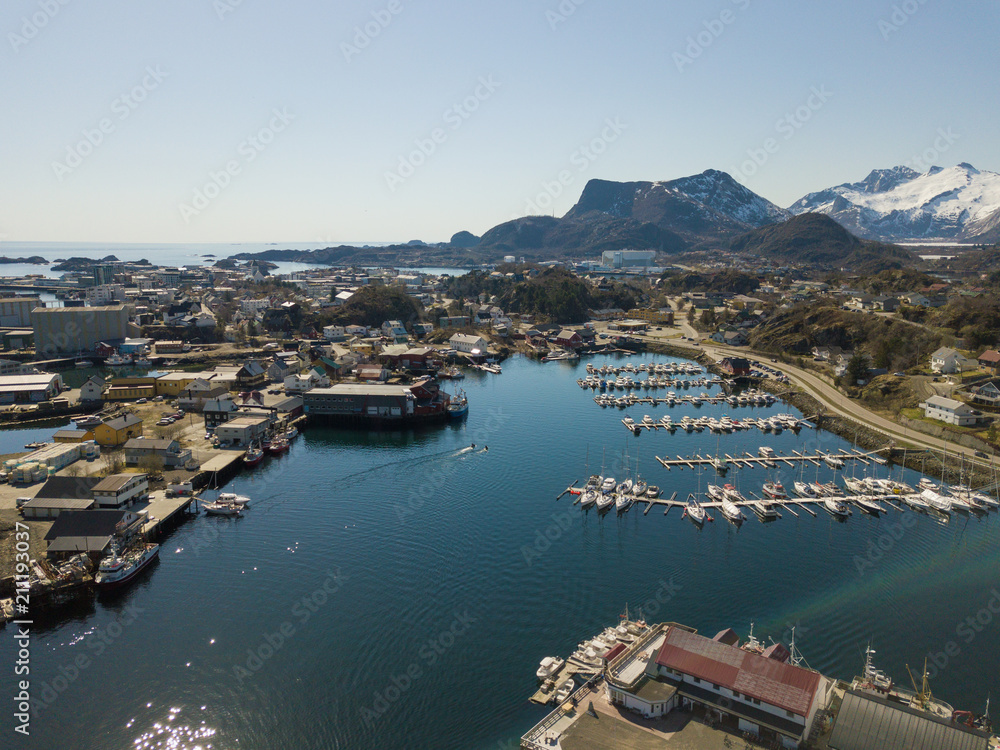 Aerial view over the city of Svolvaer at Lofoten Islands / Norway