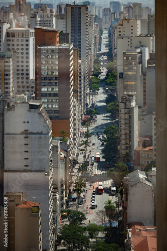Vertical cityscape with view on avenue