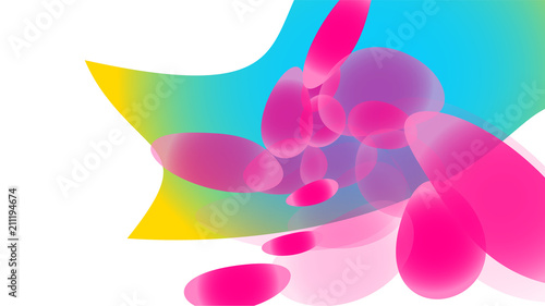 Texture of transparent pink abstract volumetric fashionable unique magic round of different shapes of light beautiful aerial cosmic bubbles, drops on a white background. Vector illustration.