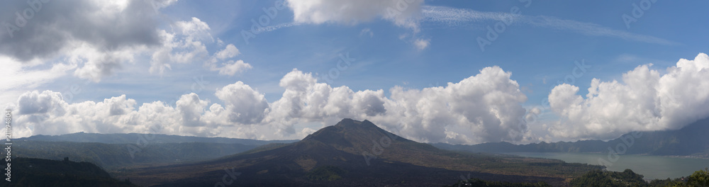 Panoramic view of the Batur volcano on a clear day Panoramic view of the Batur volcano on a clear day