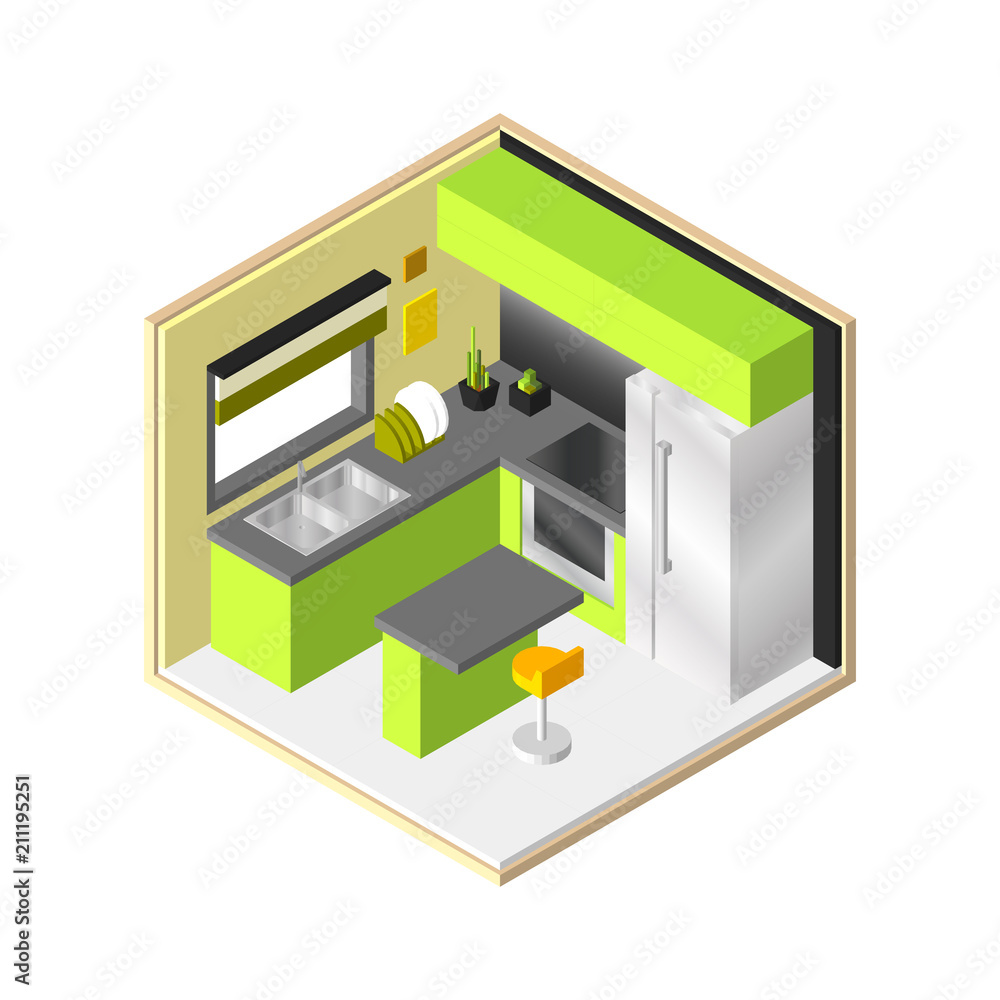 vector isometric kitchen room vector isometric kitchen room