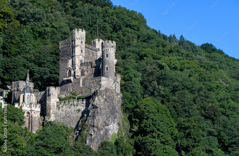medieval castle on mountainside of the Rhine River Valley in Germany