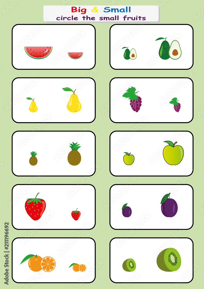 circle the small fruits, Find Big or Small worksheet for kids