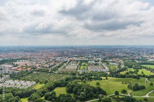 Munich, Germany - June 09, 2018: High angle view over Munich. Panorama of Munich, Germany. © nedomacki