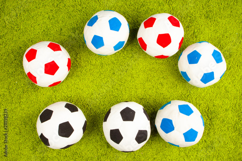 Football team. Soccer balls...