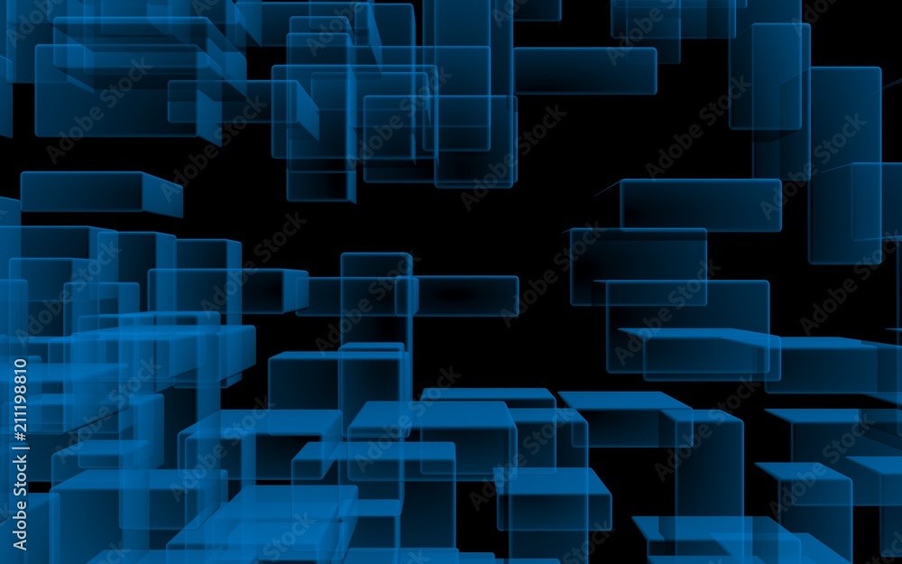 Blue and dark abstract digital and technology background. The pattern with repeating rectangles. 3D illustration Blue and dark abstract digital and technology background. The pattern with repeating rectangles. 3D illustration