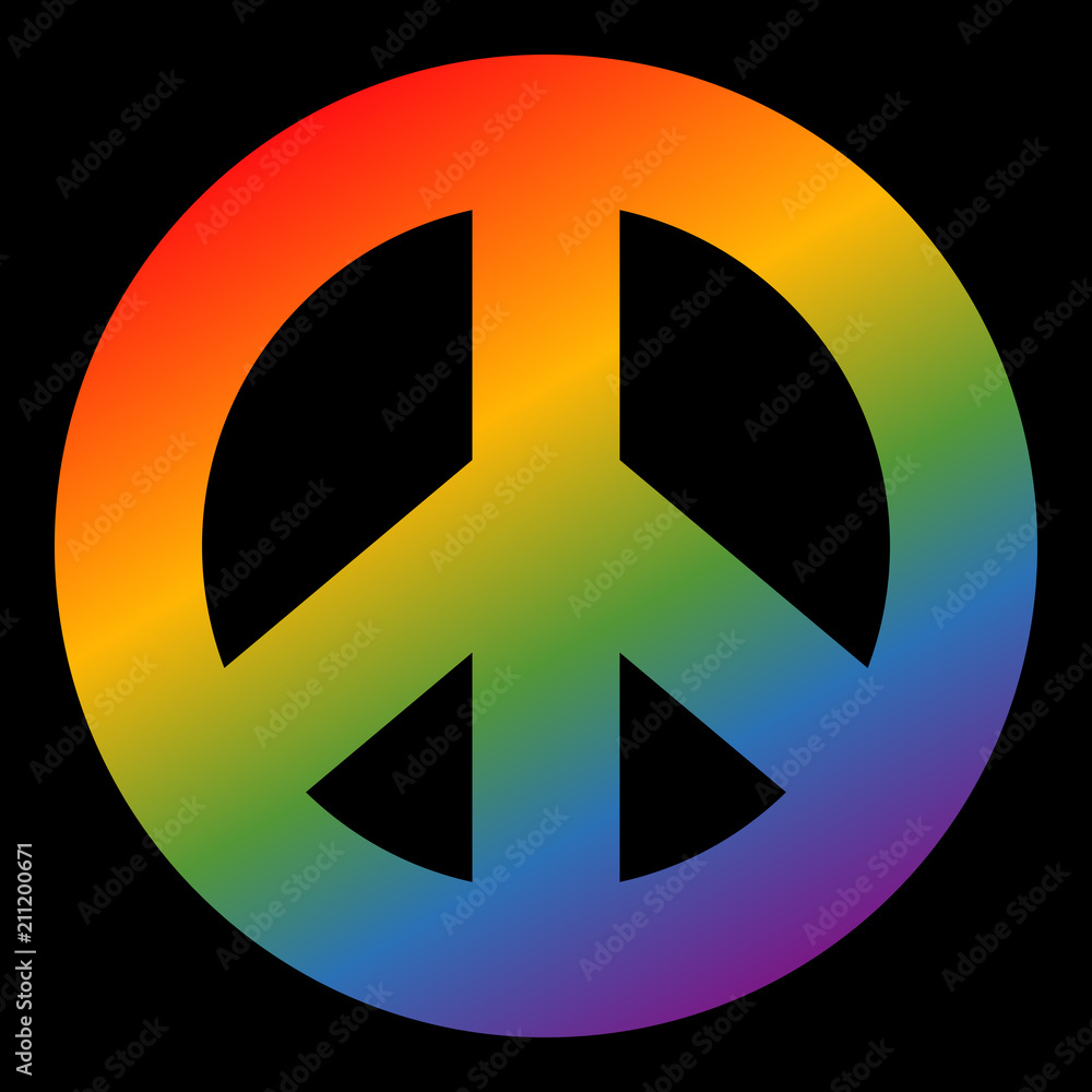 Rainbow colored peace symbol on separated black background Stock Vector |  Adobe Stock