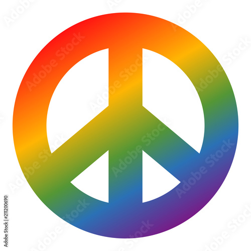 Rainbow colored peace symbol on separated white background