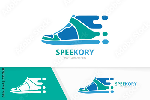Vector fast sneaker logo combination. Speed shoe symbol or icon. Unique footwear and quick logotype design template.