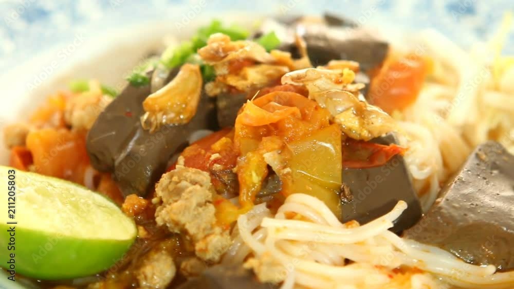 Thai vermicelli with sauce or Kanom Jeen, Thai famous food Thai vermicelli with sauce or Kanom Jeen, Thai famous food
