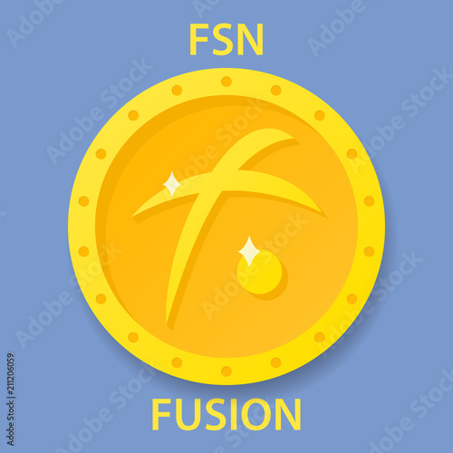 Fusion Coin cryptocurrency blockchain icon. Virtual electronic, internet money or cryptocoin symbol, logo