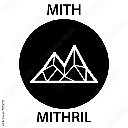 MITHRIL Coin cryptocurrency blockchain icon. Virtual electronic, internet money or cryptocoin symbol, logo