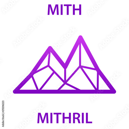 MITHRIL Coin cryptocurrency blockchain icon. Virtual electronic, internet money or cryptocoin symbol, logo